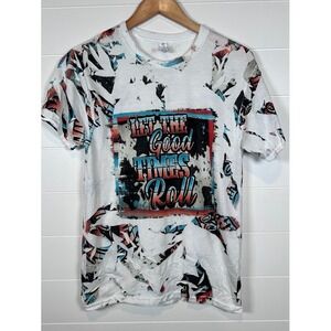 Jerzees Dri-Power Graphic T Shirt Good Times Roll Abstract White Top Small